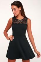 According To Love Black Lace Skater Dress | Lulus