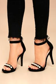 Wild Diva Camille Black Suede Pearl Platform Heels