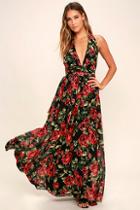 Lulus Sweet Heaven Black Floral Print Maxi Dress