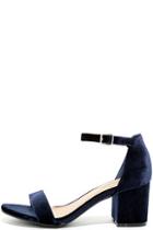 Bamboo For Real Navy Velvet Ankle Strap Heels