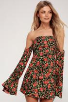 C/meo Outline Black Floral Print Long Sleeve Off-the-shoulder Dress | Lulus