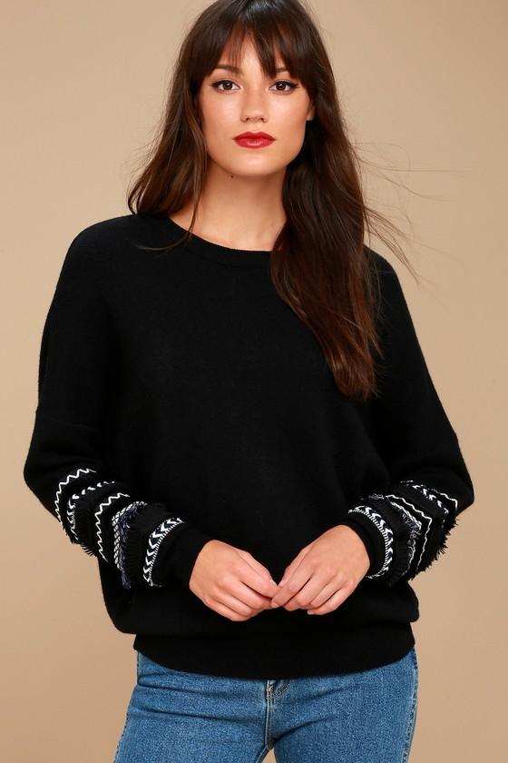 Lulus | How We Live Black Embroidered Sweater | Size Large