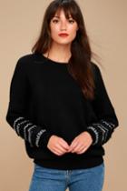 Lulus | How We Live Black Embroidered Sweater | Size Large