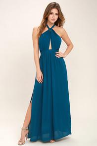 Lulus Watch Me Teal Blue Maxi Dress