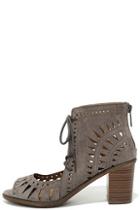 Breckelle's Cut To The Chase Grey Suede Cutout Lace-up Booties