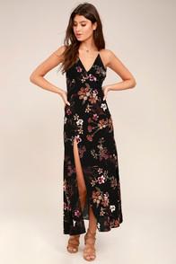 Lulus Sugar Land Black Floral Print Maxi Dress