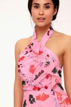 C/meo Elude Pink Floral Print Halter Midi Dress | Lulus