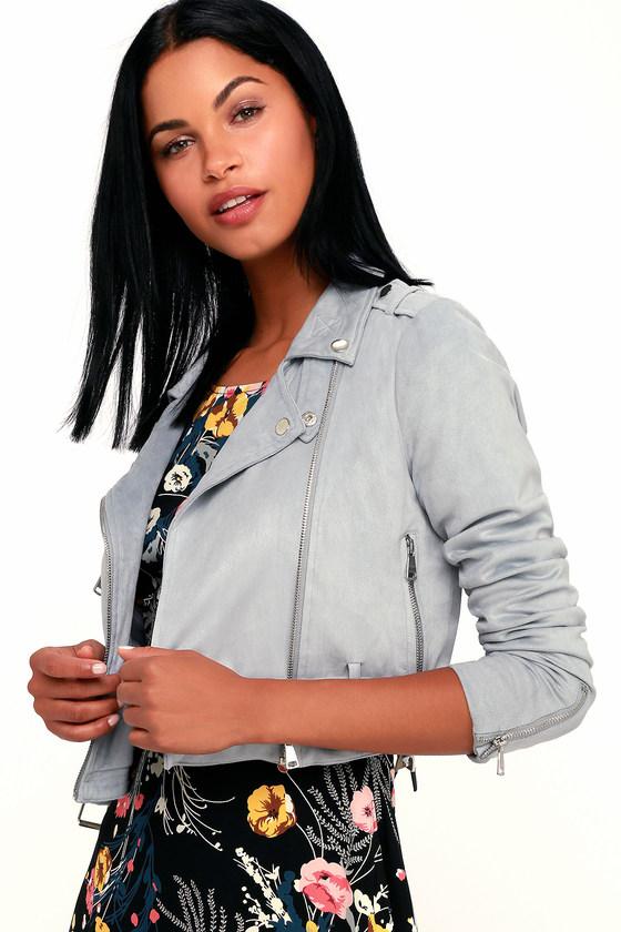Cruising Downtown Light Grey Suede Moto Jacket | Lulus