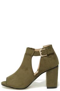 Mixx Shuz Marcia, Marcia Olive Green Cutout Peep Toe Booties