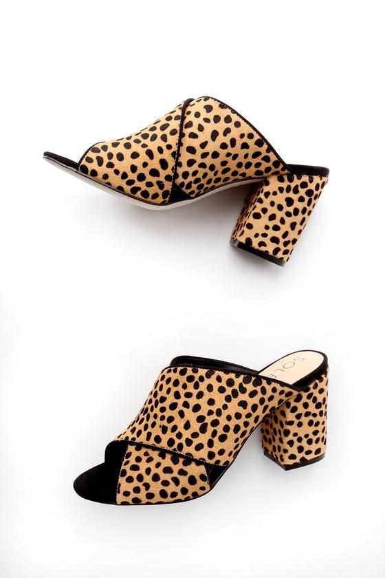 Sole Society Luella Tan And Black Cheetah Print Pony Fur Mules | Lulus