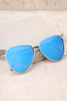 Lulus Keep Dancing Silver And Blue Mirrored Aviator Sunglasses
