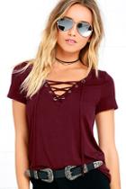 Lulus Enjoy The Ride Wine Red Lace-up Top