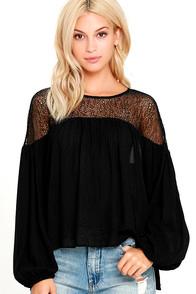 Epic Spot Isn't She Lovely Black Lace Long Sleeve Top