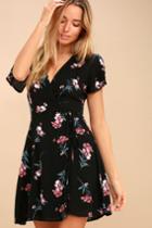 Picturesque Love Pink And Black Floral Print Wrap Dress | Lulus