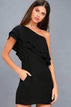 Lulus My World Black One-shoulder Shift Dress