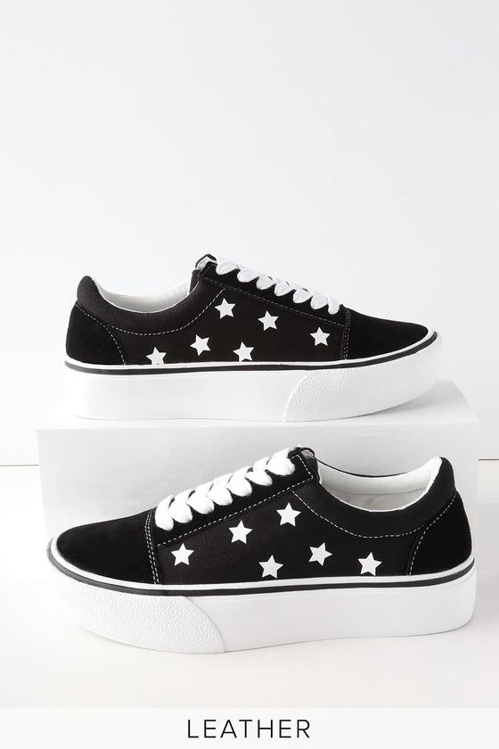 Steve Madden Emile Black Suede Leather Star Print Sneakers | Lulus