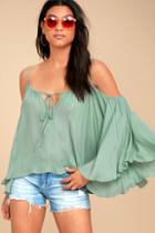 Lulus Thought-provoking Sage Green Off-the-shoulder Top
