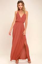 Lulus | Lost In Paradise Rusty Rose Maxi Dress | Size Large | Pink | 100% Polyester