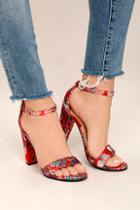 Bamboo Veda Red Brocade Ankle Strap Heels