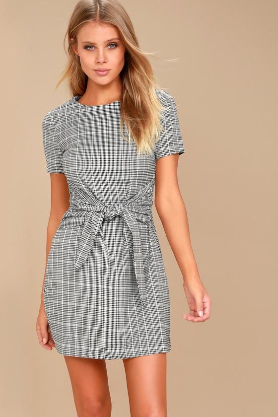 Penny Black And White Gingham Knotted Sheath Dress | Lulus
