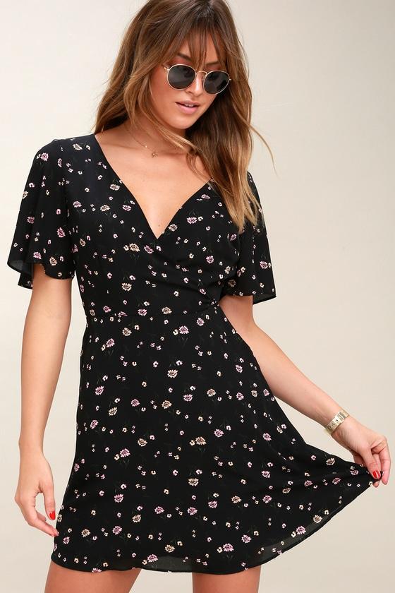 Bb Dakota Lettie Black Floral Print Skater Dress | Lulus