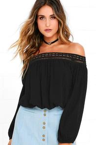 Lulus Festival Day Black Lace Off-the-shoulder Top