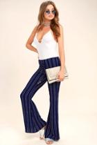 Lulus Touch Of Flair Navy Blue Print Lace-up Pants
