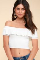 Marri White Ruffle Off-the-shoulder Crop Top | Lulus