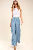 Ppla Palazzo Blue Chambray Wide-leg Pants