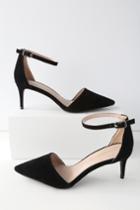 Shoe Republic La Midge Black Suede Pointed Toe Ankle Strap Pumps | Lulus