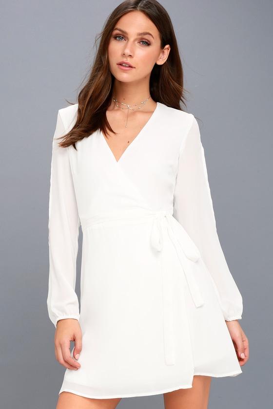 Told You So White Long Sleeve Wrap Dress | Lulus