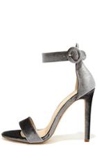 Olivia Jaymes Elias Grey Velvet Ankle Strap Heels