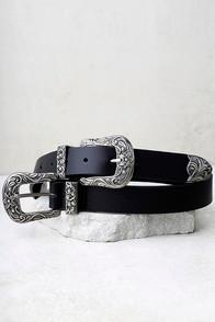 Lovestrength Scarlet Black And Silver Leather Double Buckle Belt