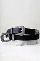 Lovestrength Scarlet Black And Silver Leather Double Buckle Belt
