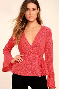 Lulus Love Is Enough Red Polka Dot Wrap Top