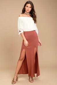 Lulus Come On Over Rust Red Maxi Skirt