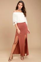 Lulus Come On Over Rust Red Maxi Skirt