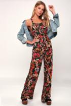 Billabong Still Here Black Floral Print Overalls | Lulus