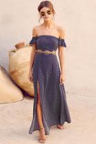 Dream Love Navy Blue Polka Dot Off-the-shoulder Maxi Dress | Lulus