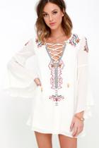 Lulu*s My Bell-loved Ivory Embroidered Shift Dress