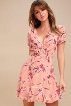 Flor-ever Blush Pink Floral Print Skater Dress | Lulus