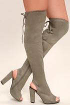 Delicious Ingrid Taupe Suede Peep-toe Over The Knee Boots