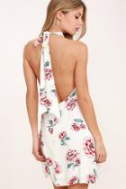Lulus Just For Me Cream Floral Print Backless Swing Dress