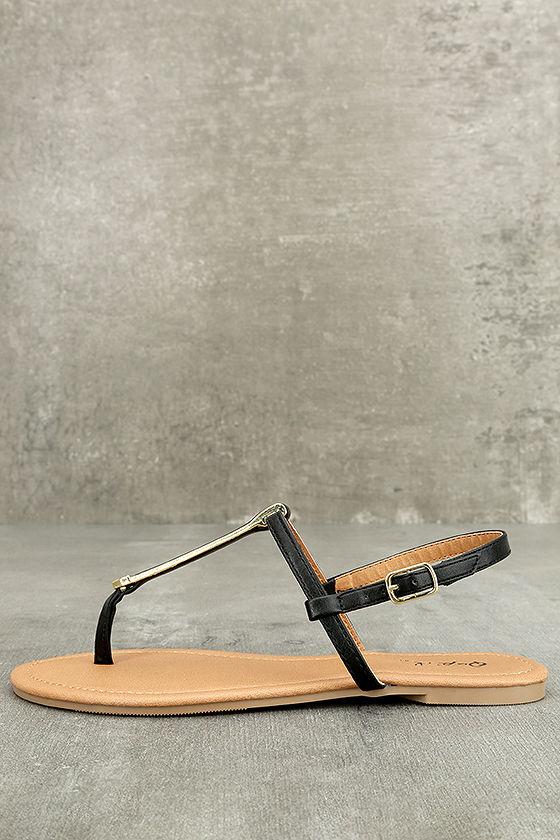 Qupid Cameron Black Flat Sandal Heels | Lulus