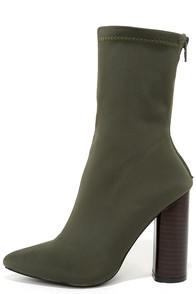 So Me Araceli Olive Knit Mid-calf High Heel Booties