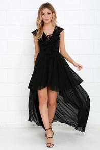 Lulu*s Romantic Encounter Black High-low Dress