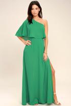 Lulus Angelic Way Green One-shoulder Maxi Dress