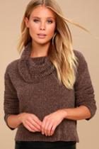 Lulus | Snuggle Central Taupe Chenille Cowl Neck Sweater | Size Large | Brown | 100% Polyester