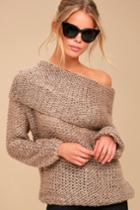 Lulus | Forever Cozy Light Brown Knit Off-the-shoulder Sweater | Size Medium/large