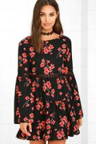Re:named Dearly Bell-loved Black Floral Print Long Sleeve Dress